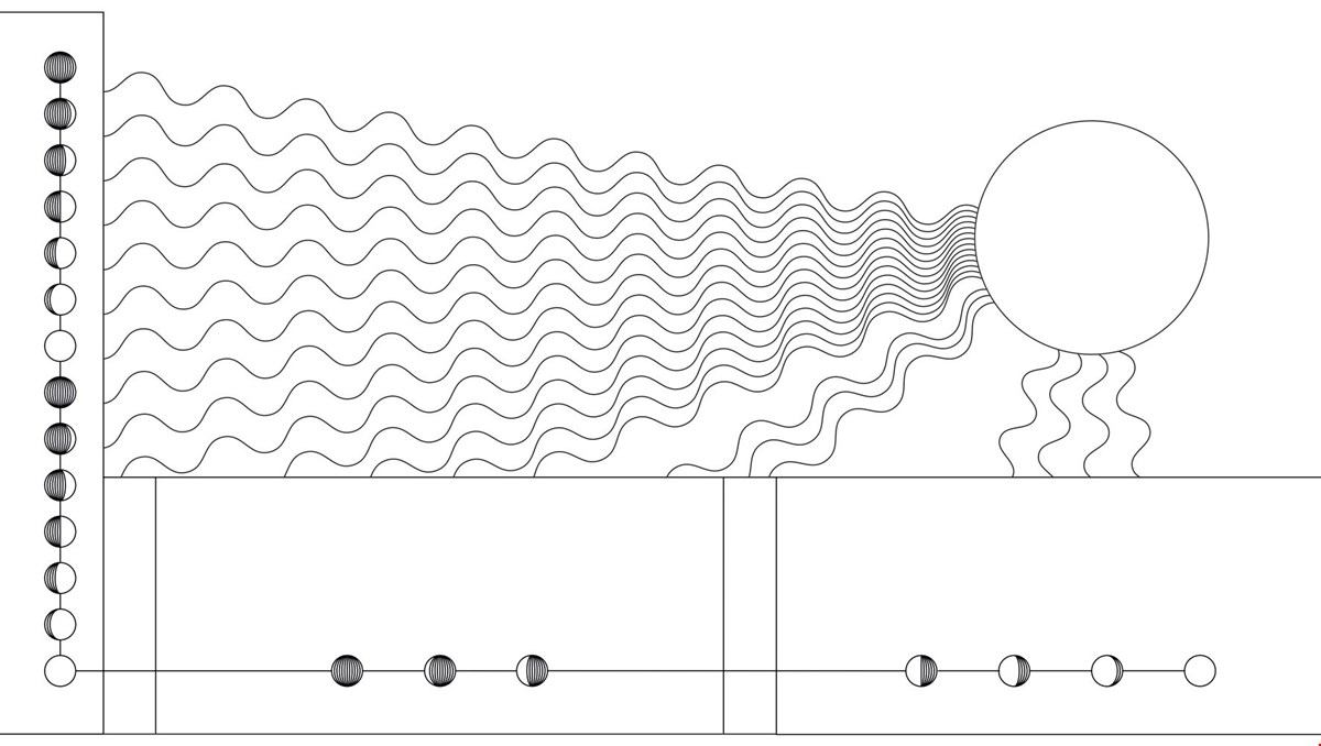 Cirklar, vågor i sammansatt illustration av Atomklockhuset