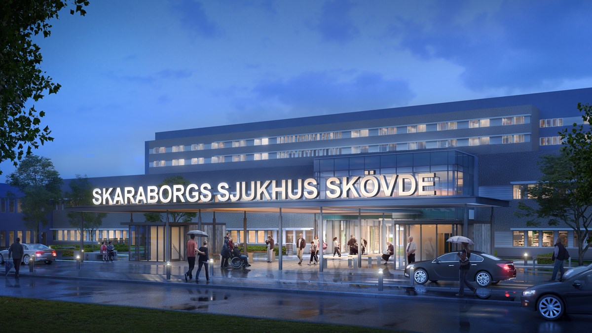 Gestaltningsbild på Skaraborgs sjukhus Skövde i mörker
